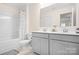 Clean bathroom with double vanity, bathtub and shower at 2795 Yeager Nw Dr, Concord, NC 28027