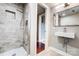 Clean bathroom with a walk-in shower and updated fixtures at 3335 Knob Hill Ct, Charlotte, NC 28210