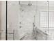 Large walk-in shower with marble tile and built-in seat at 1076 Fox Chase Dr, Newton, NC 28658