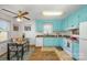 Updated kitchen with light blue cabinets and modern appliances at 222 E Alabama Ave, Bessemer City, NC 28016