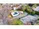 Aerial view showing community pool and tennis courts at 116 Diamond Head Dr, Mooresville, NC 28117