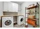 Laundry room with washer, dryer, and storage shelving at 226 Hickory St, Locust, NC 28097