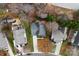 Bird's eye view of a home and surrounding properties, emphasizing the lot size and proximity to neighbors at 7708 Spanish Oaks Dr, Waxhaw, NC 28173