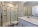 Bathroom with a glass enclosed shower, a single vanity, and a tiled shower at 827 Blue Canyon Dr, York, SC 29745