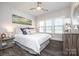 Cozy bedroom featuring a ceiling fan, bedside table with lamp, and a picturesque wall painting at 405 Newstyle Way # 1, Cramerton, NC 28056