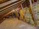 Attic space with insulation, exposed wood beams, plywood flooring, and natural lighting at 5529 Five Knolls Dr, Charlotte, NC 28226