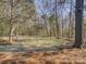 Expansive backyard featuring tall trees, leaf ground cover, and a clear, green grass area at 5529 Five Knolls Dr, Charlotte, NC 28226