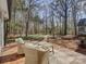 Backyard patio featuring comfortable seating area and views of the mature trees at 5529 Five Knolls Dr, Charlotte, NC 28226