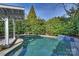 Relaxing pool area with pergola and lush hedges at 6415 Outer Bridge Ln, Charlotte, NC 28270