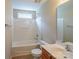 Clean bathroom with bathtub, shower, and vanity at 13406 Tartarian Ct, Charlotte, NC 28215