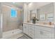 Elegant bathroom with double vanity, large shower, and modern fixtures at 7108 Brookview Ln, Sherrills Ford, NC 28673