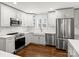 Modern kitchen with white cabinets, stainless steel appliances, and quartz countertops at 3453 Selwyn Ave, Charlotte, NC 28209