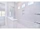 Modern bathroom featuring a tiled shower with glass enclosure and a mosaic tile floor at 1374 Cedardale Ln # 33, Denver, NC 28037