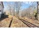 Wooded backyard with sloping terrain at 1485 Adkin Dr, Iron Station, NC 28080