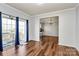 Dining room with hardwood floors and access to a deck at 1485 Adkin Dr, Iron Station, NC 28080