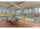 Screened porch with wooden flooring, outdoor seating, a fan, and neighborhood views at 228 Heathwood Rd, Charlotte, NC 28211