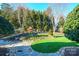 Landscaped backyard with artificial turf and stone pathway at 10439 Donahue Dr, Huntersville, NC 28078