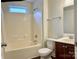 Clean bathroom with tub, toilet and vanity at 5121 Stone Park Dr, Charlotte, NC 28269