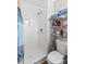 Clean bathroom with white tiled shower and updated vanity at 111 Lois Ct, Statesville, NC 28625