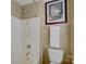 Updated bathroom with shower, toilet, and linen storage at 15127 Alijon Ct, Charlotte, NC 28278