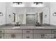 Bathroom with granite counters, dual sinks, and spacious shower at 2657 Polo Ln, Maiden, NC 28650