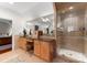 Large bathroom with granite vanity and walk-in shower at 2310 La Maison Dr, Charlotte, NC 28226