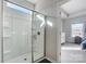 Clean shower with glass enclosure and built-in shelving at 414 Shallowford Dr # 44, Rock Hill, SC 29732