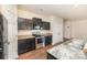 Modern kitchen features dark cabinetry, granite countertops, and stainless steel appliances at 6204 Springbeauty Dr, Charlotte, NC 28227
