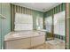 Bathroom boasts a bathtub, shower, and stylish green wallpaper at 1357 Meadowdale Rd, Rock Hill, SC 29732