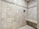 Large tiled shower with built-in seat and multiple shower heads at 1744 White Fawn Ln, Rock Hill, SC 29730