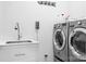 Convenient laundry room with sink and modern appliances at 19216 Wildcat Trl, Davidson, NC 28036