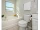 Bathroom with soaking tub, toilet, and single vanity at 810 Ayrshire Ave, Fort Mill, SC 29708