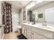 Bathroom with double vanity and decorative shower curtain at 1968 Sapphire Meadow Dr, Fort Mill, SC 29715