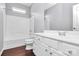 Clean bathroom, featuring a shower/tub combo and white vanity at 711 Torrey Pines Ln, Fort Mill, SC 29715