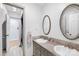 Shared bathroom with double vanity and updated fixtures at 911 Wildwood Dr, Kings Mountain, NC 28086