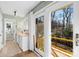 Bathroom with deck access and updated vanity at 911 Wildwood Dr, Kings Mountain, NC 28086