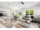 Open living space with grey sofas and a dining area with sliding doors to backyard at 3118 Amay James Ave, Charlotte, NC 28208