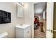 Small bathroom with white vanity and mirror at 3524 Lancaster Hwy, Monroe, NC 28112