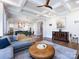 Spacious living area with coffered ceilings, hardwood floors, and comfortable furniture at 1012 Rockway Dr, Charlotte, NC 28205