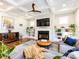 Living room with fireplace, TV, built-in bookshelves, and plenty of natural light at 1012 Rockway Dr, Charlotte, NC 28205