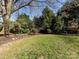 The large grassy backyard is surrounded by mature landscaping and shade trees at 7037 Wrentree Dr, Charlotte, NC 28210