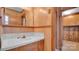 Small bathroom with sink, mirror, and vintage wood paneling at 1056 Jolly Cemetery Rd, Taylorsville, NC 28681