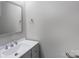 Simple bathroom with gray vanity, white sink, and a large mirror at 277 Stewart Nw St, Concord, NC 28027