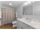 Clean bathroom with shower/tub combo and updated vanity at 111 Breezeview Pl, Mooresville, NC 28117