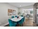 Bright dining room features a white table with teal chairs, offering a stylish space for meals at 1814 Archdale Dr, Charlotte, NC 28210