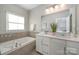 Bathroom with soaking tub and double vanity at 1907 Catkin Ln, Charlotte, NC 28205