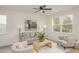 Cozy living room featuring a gray sofa and a large piece of art at 3008 Sadler Woods Ln, Charlotte, NC 28214