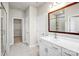 Modern bathroom with white vanity, large mirror, and walk-in shower at 3323 Glenn Hope Way, Matthews, NC 28104