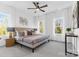 Bedroom with neutral decor, large windows, carpet, and modern bedside tables at 3709 Lou Ann Ave, Charlotte, NC 28208