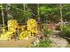 Wooden deck with yellow chairs, landscaping, and path at 8149 Mattingridge Dr, Charlotte, NC 28270